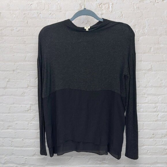 Aritiza XXS Oversized Silk Blend Blouse Pullover Gray Black EUC - Picture 1 of 4